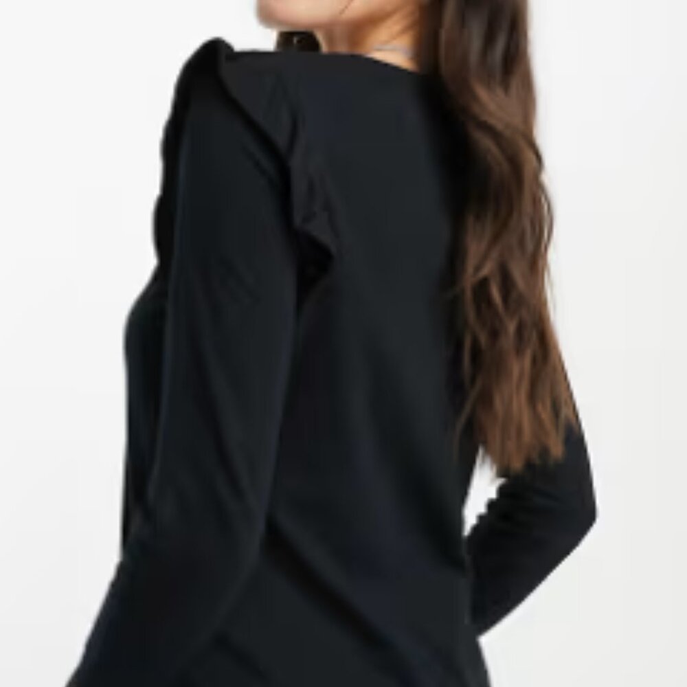 Mango Ruffle Trim Top Black - S - Picture 9 of 10